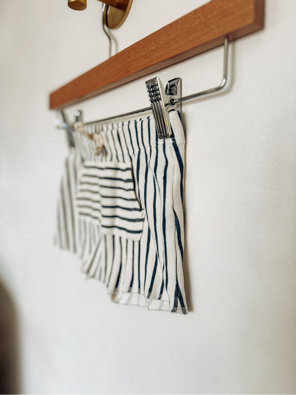 Navy & White Striped Kids Shorts with Elastic Waist